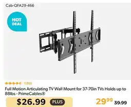 Primecables Full Motion Articulating TV Wall Mount for 37-70in TVs Holds up to 88lbs - PrimeCables offer