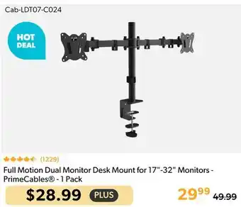 Primecables Full Motion Dual Monitor Desk Mount for 17-32 Monitors - PrimeCables - 1 Pack offer