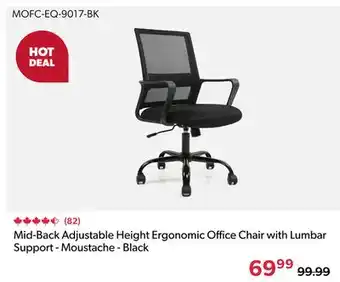 123Ink Mid-Back Adjustable Height Ergonomic Office Chair with Lumbar Support - Moustache - Black offer