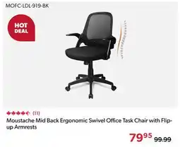 123Ink Moustache Mid Back Ergonomic Swivel Office Task Chair with Flip- up Armrests offer