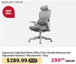 123Ink Ergonomic High Back Mesh Office Chair, Double Backrest and Adjustable Headrest - Moustache - Grey offer