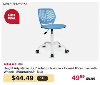 123Ink Height Adjustable 360° Rotation Low-Back Home Office Chair with Wheels - Moustache - Blue offer