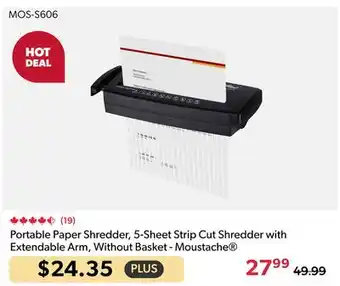 123Ink Portable Paper Shredder, 5-Sheet Strip Cut Shredder with Extendable Arm, Without Basket - Moustache offer