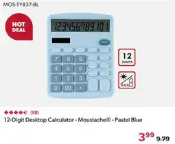 123Ink 12-Digit Desktop Calculator - Moustache - Pastel Blue offer