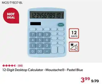 123Ink 12-Digit Desktop Calculator - Moustache - Pastel Blue offer