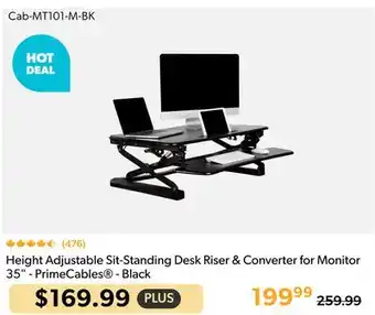 Shopper+ Height Adjustable Sit-Standing Desk Riser & Converter for Monitor 35 - PrimeCables - Black offer