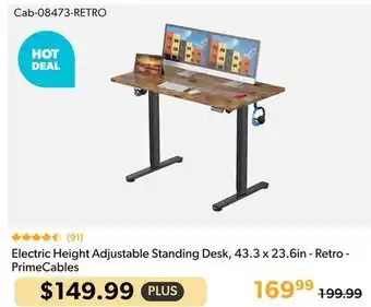 Shopper+ Electric Height Adjustable Standing Desk, 43.3 x 23.6in - Retro - PrimeCables offer