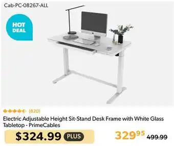 Shopper+ Electric Adjustable Height Sit-Stand Desk Frame with White Glass Tabletop - PrimeCables offer