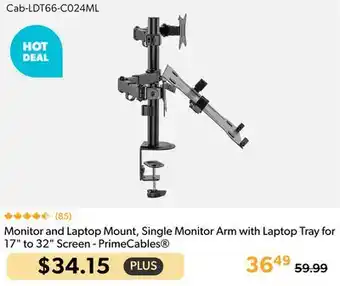 Shopper+ Monitor and Laptop Mount, Single Monitor Arm with Laptop Tray for 17 to 32 Screen - PrimeCables offer