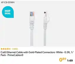 Shopper+ Cat6 Ethernet Cable with Gold-Plated Connectors- White - 0.5ft, 1/ Pack - PrimeCables offer