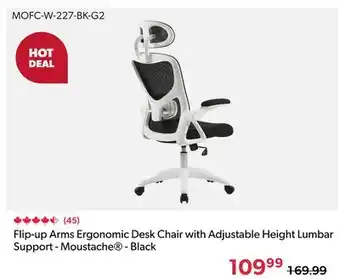 Shopper+ Flip-up Arms Ergonomic Desk Chair with Adjustable Height Lumbar Support - Moustache - Black offer