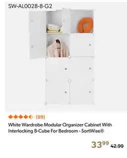 Shopper+ White Wardrobe Modular Organizer Cabinet With Interlocking 8-Cube For Bedroom - SortWise offer