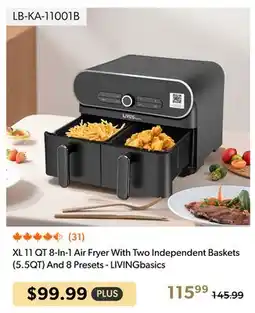 Shopper+ XL 11 QT 8-In-1 Air Fryer With Two Independent Baskets (5.5QT) And 8 Presets - LIVINGbasics offer