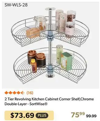 Shopper+ 2 Tier Revolving Kitchen Cabinet Corner Shelf,Chrome Double-Layer - SortWise offer