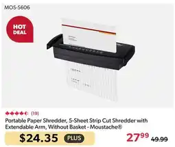 Shopper+ Portable Paper Shredder, 5-Sheet Strip Cut Shredder with Extendable Arm, Without Basket - Moustache offer