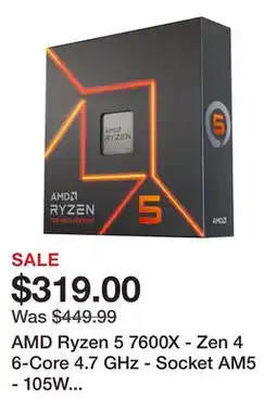 Newegg AMD Ryzen 5 7600X - Zen 4 6-Core 4.7 GHz - Socket AM5 - 105W Desktop Processor (100-100000593WOF) offer