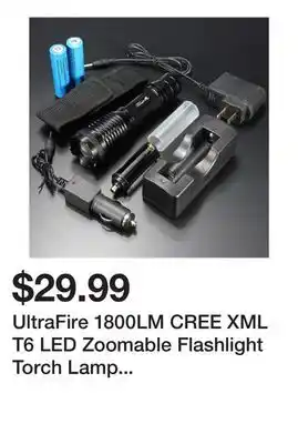 Newegg UltraFire 1800LM CREE XML T6 LED Zoomable Flashlight Torch Lamp 18650 Battery + AC Car Charger Set offer