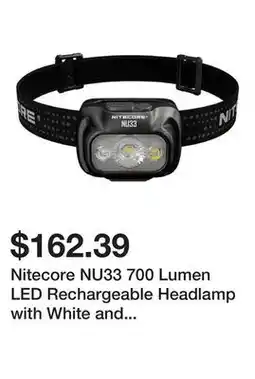 Newegg Nitecore NU33 700 Lumen LED Rechargeable Headlamp with White and Red Beams offer