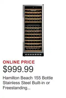 Costco Hamilton Beach 155 Bottle Stainless Steel Built-in or Freestanding Single Zone Wine Cellar offer