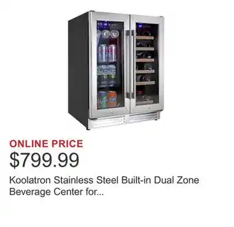 Costco Koolatron Stainless Steel Built-in Dual Zone Beverage Center for 18-Bottles and 56 Cans offer