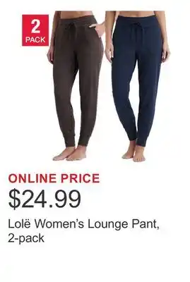 Costco Lolë Women's Lounge Pant, 2-pack offer