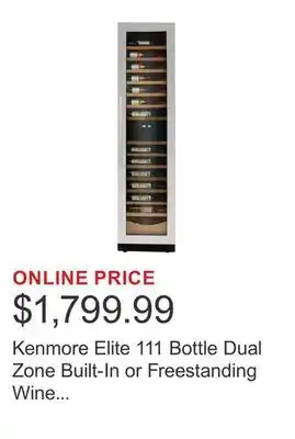 Costco Kenmore Elite 111 Bottle Dual Zone Built-In or Freestanding Wine Cellar offer