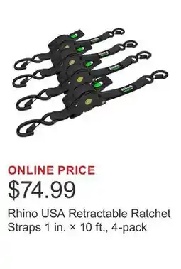 Costco Rhino USA Retractable Ratchet Straps 1 in. × 10 ft., 4-pack offer