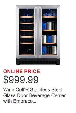 Costco Wine Cell'R Stainless Steel Glass Door Beverage Center with Embraco Compressor offer