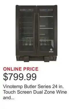 Costco Vinotemp Butler Series 24 in. Touch Screen Dual Zone Wine and Beverage Cooler with French Doors offer