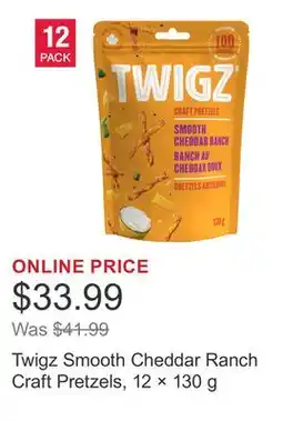 Costco Twigz Smooth Cheddar Ranch Craft Pretzels, 12 × 130 g offer