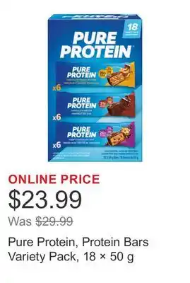 Costco Pure Protein, Protein Bars Variety Pack, 18 × 50 g offer