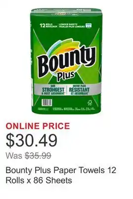 Costco Bounty Plus Paper Towels 12 Rolls x 86 Sheets offer