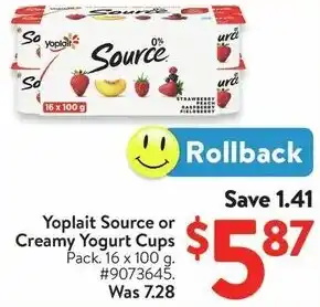 Walmart Yoplait Source or Creamy Yogurt Cups offer