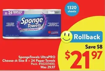 Walmart SpongeTowels UltraPRO Choose-A-Size 8 = 24 Paper Towels offer