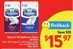 Walmart Royale 2-Ply Bathroom Tissue 30-Pack offer