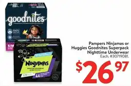 Walmart Pampers Ninjamas or Huggies Goodnites Superpack Nighttime Underwear offer