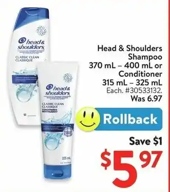 Walmart Head & Shoulders Shampoo or Conditioner offer