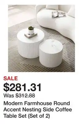 Bed Bath & Beyond Modern Farmhouse Round Accent Nesting Side Coffee Table Set (Set of 2) offer