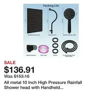 Bed Bath & Beyond All metal 10 Inch High Pressure Rainfall Shower head with Handheld Spray offer