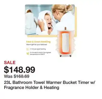 Bed Bath & Beyond 23L Bathroom Towel Warmer Bucket Timer w/ Fragrance Holder & Heating offer