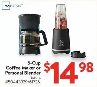 Walmart 5-Cup Coffee Maker or Personal Blender offer