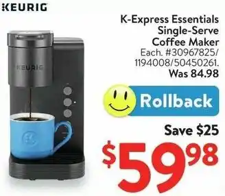 Walmart KEURIG K-Express Essentials Single-Serve Coffee Maker offer