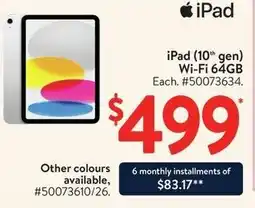 Walmart Apple iPad (10th gen) Wi-Fi 64GB offer