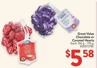 Walmart Great Value Chocolate or Caramel Hearts offer