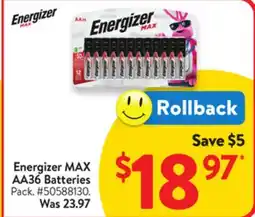 Walmart Energizer MAX AA36 Batteries offer