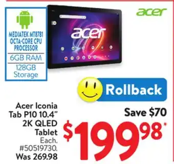 Walmart Acer Iconia Tab P10 10.4 2K QLED Tablet offer