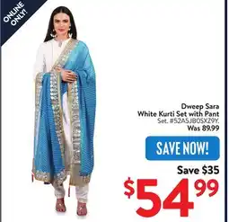 Walmart Dweep Sara White Kurti Set with Pant offer