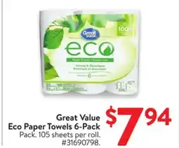 Walmart Great Value Eco Paper Towels 6-Pack offer