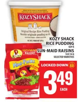 Food Basics KOZY SHACK RICE PUDDING OR SUN-MAID RAISINS offer