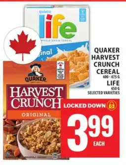 Food Basics QUAKER HARVEST CRUNCH CEREAL OR LIFE offer